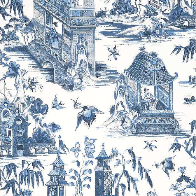 Thibaut Grand Palace Wallpaper in Blue & White